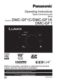 Panasonic Lumix GF1 manual. Camera Instructions.